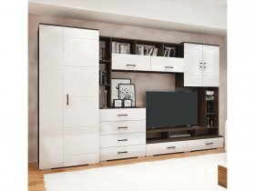 Стенка Коста МДФ (дуб венге/белый глянец) в Ужуре - uzhur.mebel-nsk.ru | фото