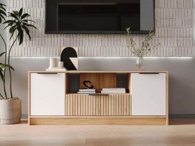Тумба под ТВ  ТМ-001 Ивис (дуб крафт золотой/белый) в Ужуре - uzhur.mebel-nsk.ru | фото